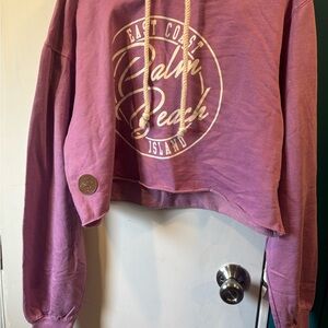 Purple Cropped Hoodie with Palm Beach Print